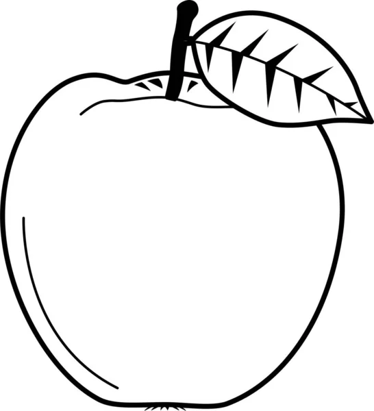 Manzana con hoja en colores blanco y negro — Vector de stock