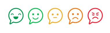 Geribildirim emojisi vektör tasarımı. Kötü ve İyi Eleştiri. Mutlu ve üzgün tepkiler.
