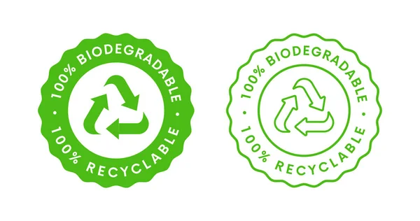 Biodegradable Label Sign Vector Design 100 Precent Bio Recycling Degradable — Stock Vector