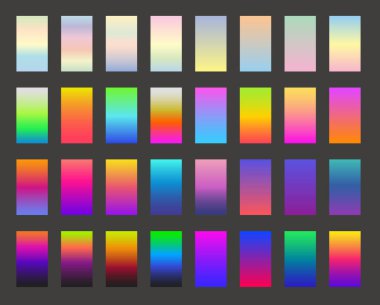 Mobil uygulama için modern ekran vektör tasarımı. Parlak renkli eğimli arka planlar. ui için açık renk arka planlar. Bulanık renkli web arayüzü vektör şablonları.