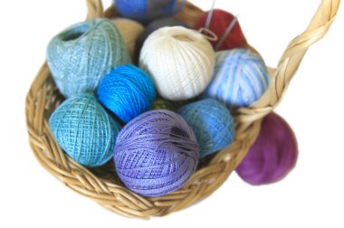 Renkli iplik örme için sepete vardır