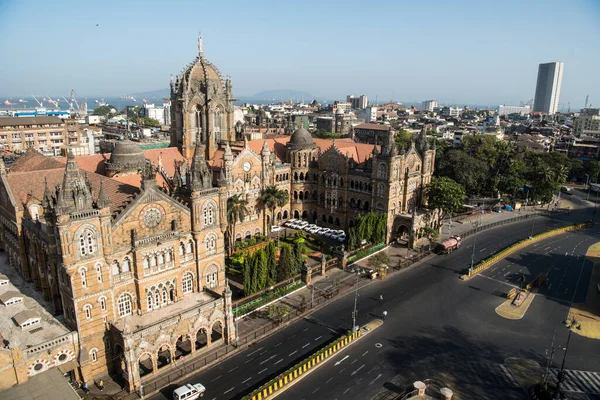 Mumbai Índia Março 2020 Visão Geral Uma Estrada Deserta Chhatrapati — Fotografia de Stock