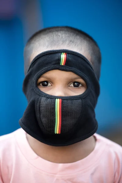 Mumbai India May 2020 Boy Wearing Face Mask Sit Bhiwandi — Stock Photo, Image