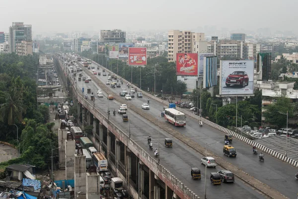 Mumbai India Oktober 2020 Flygbild Fordon Som Körs Efter Det — Stockfoto