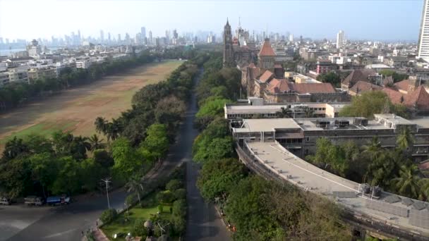 Mumbai India 2020年3月28日 政府の間に捨てられたオーバル マイダンの空中ビュー Covid 19コロナウイルスに対する予防措置として全国的に封鎖を課した — ストック動画