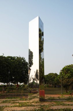 MUMBAI-INDIA - March 1, 2021: An art installation of a mysterious metal monolith is seen on Joggers park in Bandra.