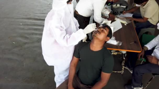 Mumbai India February 2021 Health Workers Collects Swab Sample Man — Stock Video