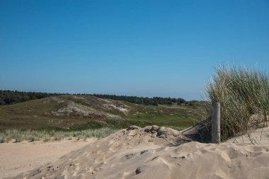 Den Helder, Hollanda, 30 Mayıs 2021. Hollanda, Den Gelder 'in sahil kenarındaki kum tepeleri. 
