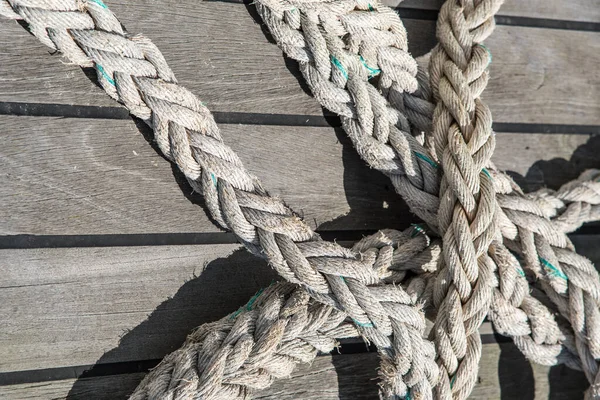 Den Helder, the Netherlands. July 31 2021. Close up of rope on the deck of a ship. — стоковое фото