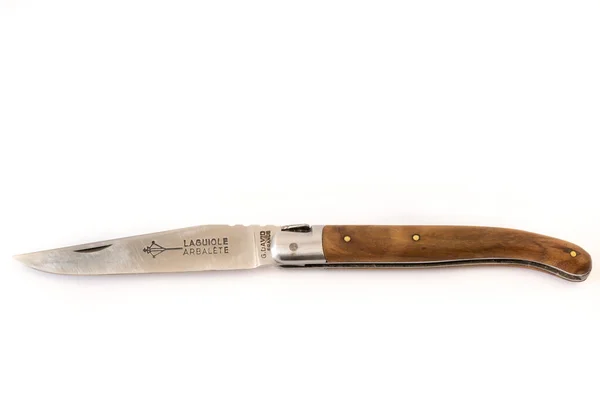 Den Helder, the Netherlands. August 3, 2021. Original handmade knives by Laguiole from France. — Stok fotoğraf