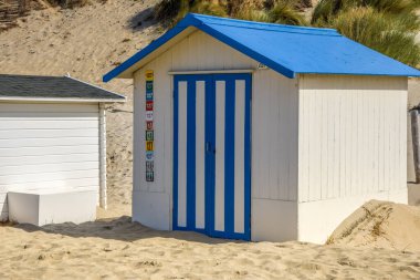 Texel, Hollanda. Ağustos 2021. Teksas 'ın Wadden Adası sahilindeki sahil evleri..