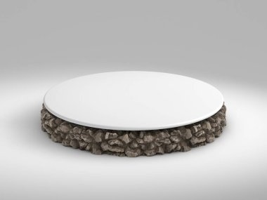 Soyut asgari sahne. Beyaz kapaklı silindir taş podyum sahne ürün kozmetik sunumu için beyaz arkaplan, 3d render.