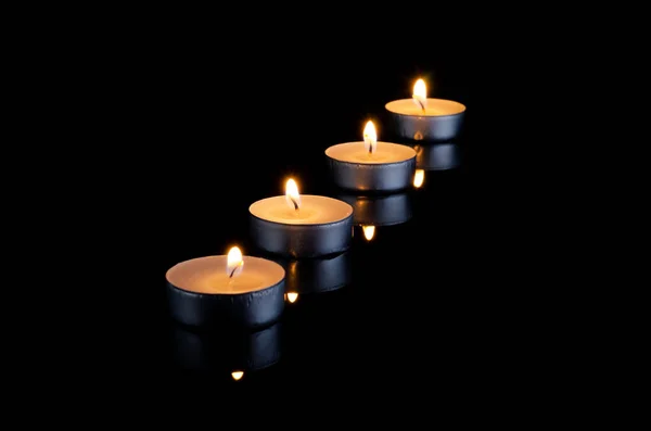 Group Burning Candles Black Background — Stock Photo, Image