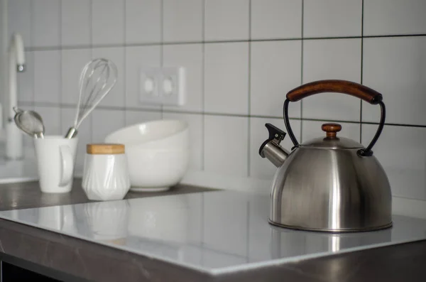 Modern Stylish Scandinavian Kitchen Interior Kettle — Stock Photo, Image