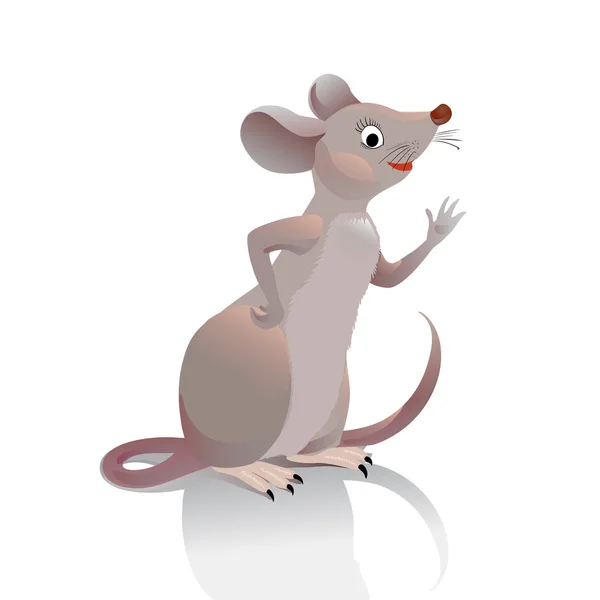 Mouse waves her hand you. Little gray-brown vole is in profile a — Stock Vector
