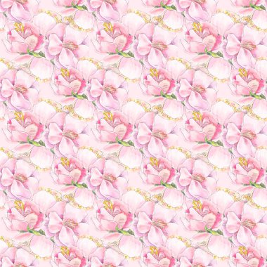 Roseshi gibi suluboya çiçekli pembe bahar seamless modeli