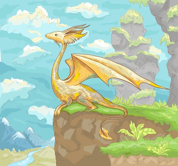 Fantastische dragon. Fantastisch landschap met draak. Fantastische han — Stockvector