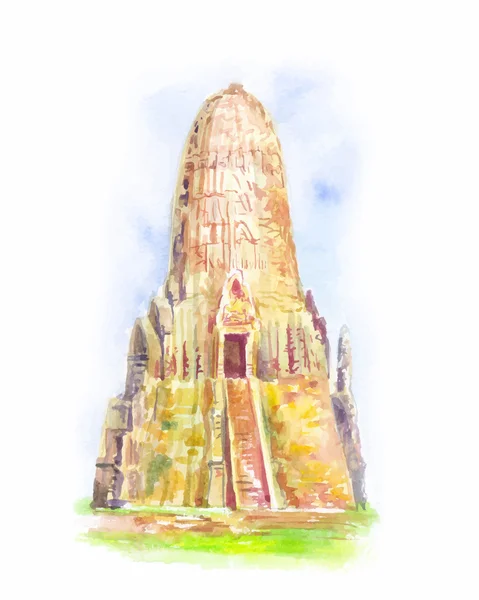Templo en Tailandia. Ayutthaya. Las estupas budistas. Acuarela h — Archivo Imágenes Vectoriales