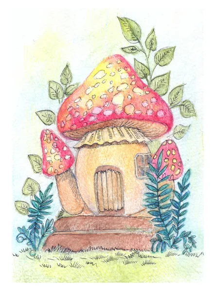 Fantastique illustration avec maison-champignon, illustration — Photo