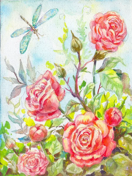 Pintura al óleo rosas. Composición floral. Imagen risovannnaya por —  Fotos de Stock