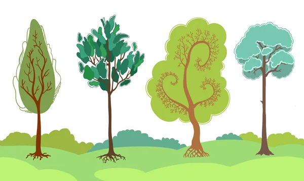 Sprookjesbos Weinig Bomen Met Verschillende Kronen Naadloze Achtergrond — Stockfoto