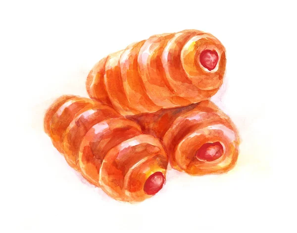 Roti Gulung Sosis Atau Hot Dog Buatan Rusia Ilustrasi Warna — Stok Foto