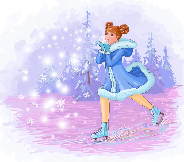 Winter illustration of a girl skating — Stock Photo, Image