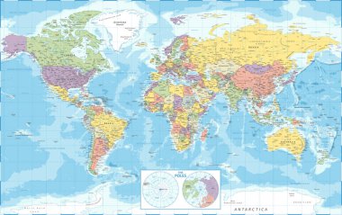 Dünya Haritası Siyasi ve Polonyalılar - Vektör Ayrıntılı Resimler
