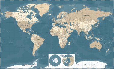 Dünya Haritası ve Polonyalılar - Klasik Siyasi - Vektör Ayrıntılı İllüstrasyon