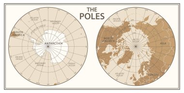 Polonyalılar - Kuzey Kutbu ve Güney Kutbu - Vektör Resimleri. Mavi ve Beyaz. Fiziksel Vintage