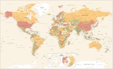 Dünya Haritası ve Polonyalılar - Klasik Siyasi - Vektör Ayrıntılı İllüstrasyon