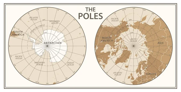Поляки Северный Полюс Южный Полюс Векторная Иллюстрация Синее Белое Винтаж — стоковый вектор