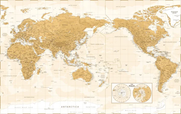 Dünya Haritası Asya Çin Merkezi Vintage Physical Topographic Vektör Detaylı — Stok Vektör