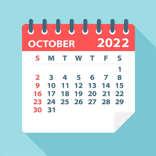 Octombrie 2022 Calendar Leaf Ilustrație Pagina Grafică Vectorială — Vector de stoc