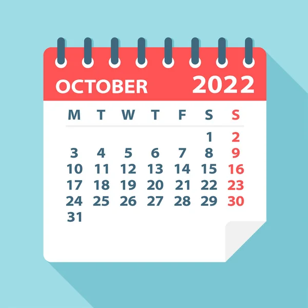 Octombrie 2022 Calendar Leaf Ilustrație Pagina Grafică Vectorială — Vector de stoc