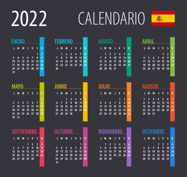 2022 Calendar - illustration. Template. Mock up. Spanish version Vector