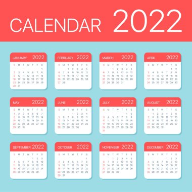 2022 Yıllık Takvim Düz Setten Ayrıldı - Illustration. Tüm Paralar