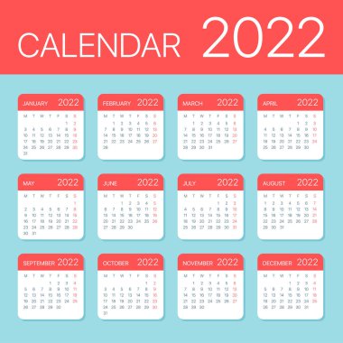 2022 Yıllık Takvim Düz Setten Ayrıldı - Illustration. Tüm Paralar