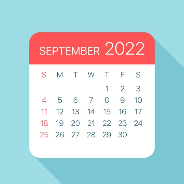 Septembrie 2022 Calendar Leaf Ilustrație Pagina Grafică Vectorială — Vector de stoc