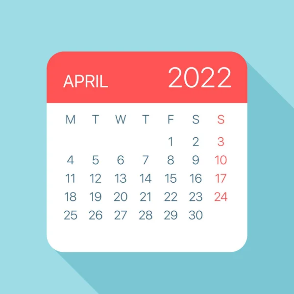 April 2022 Calendar Leaf Illustration Vector Graphic Page — Stock Vector