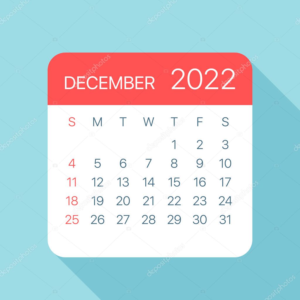 December 2022 Calendar Leaf - Illustration. Vector graphic page
