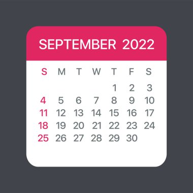 Eylül 2022 Yaprak Takvimi - Çizim. Vektör grafik sayfası