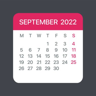 Eylül 2022 Yaprak Takvimi - Çizim. Vektör grafik sayfası