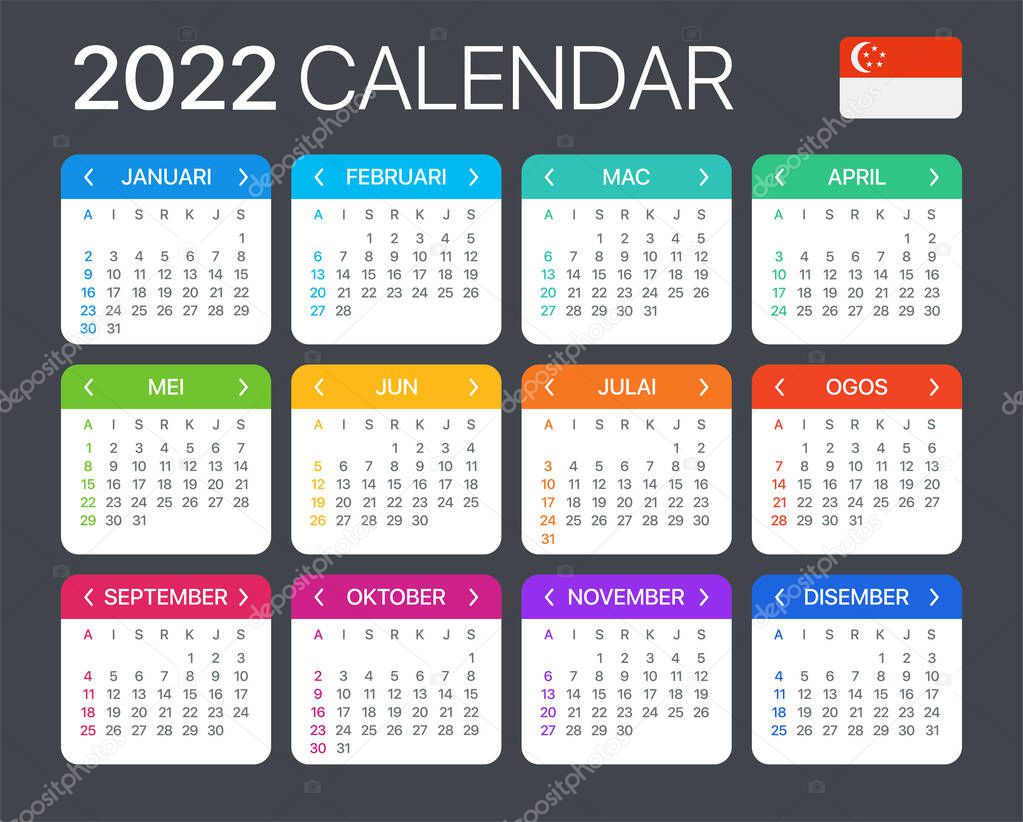 2022 Calendar Colorful ✓ Vector Template Of Color 2022 Calendar - Singaporean Version Premium  Vector In Adobe Illustrator Ai ( .Ai ) Format, Encapsulated Postscript Eps  ( .Eps ) Format