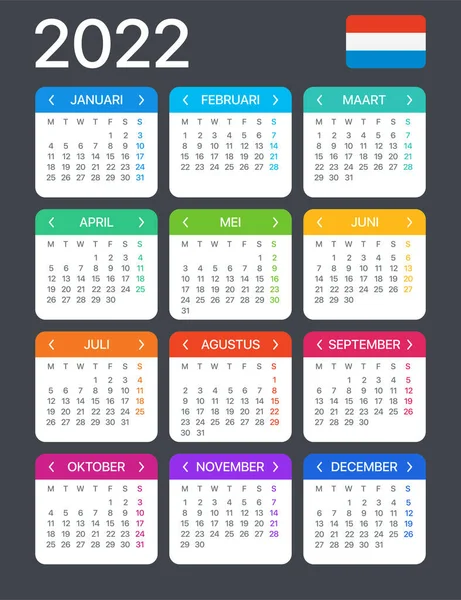 Szablon Wektorowy Kalendarza 2022 Wersja Niderlandzka — Wektor stockowy