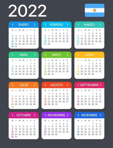 Vektorová Šablona Barevného Kalendáře 2022 Argentinská Verze — Stockový vektor