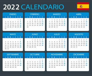 2022 takviminin renk şablonu - İspanyolca sürümü