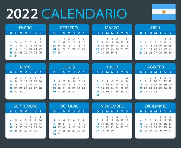 Vector Template Color 2022 Calendar Argentinian Version — стоковий вектор