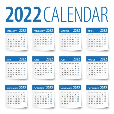 2022 Takvim Yaprakları Ayarlandı - Vektör İllüstrasyonu
