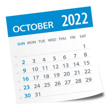 Ekim 2022 Yaprak Takvimi - İllüstrasyon Vektör grafik sayfası